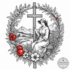 Tattoo design: a peaceful scene of mokosh ten... - эскиз тату (№1753165430_0, 22.07.2025 06:23) — tattoo-photo.ru