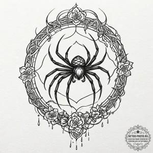 A close-up of a spider weaving its intricate... - эскиз тату (№1753165507_0, 22.07.2025 06:25) — tattoo-photo.ru