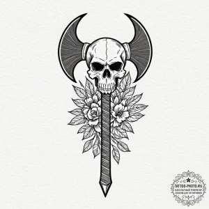Tattoo sketch a barbarian's axe with a skull... - эскиз тату (№1753166456_0, 22.07.2025 06:40) — tattoo-photo.ru