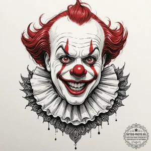 A neo-traditional tattoo of the clown from cl... - эскиз тату (№1753167558_0, 22.07.2025 06:59) — tattoo-photo.ru
