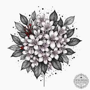 Lilac, tattoo drawing outline, trash polka ta... - эскиз тату (№1753168505_0, 22.07.2025 07:15) — tattoo-photo.ru