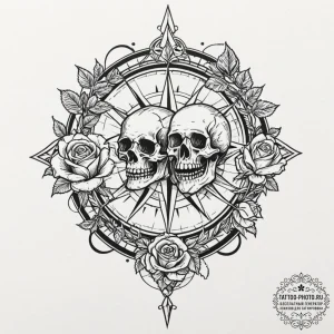 Tattoo design a compass on one partner, a wor... - эскиз тату (№1753172296_0, 22.07.2025 08:18) — tattoo-photo.ru