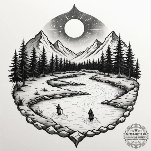 Tattoo design: a mystical scene of veles guid... - эскиз тату (№1753173873_0, 22.07.2025 08:44) — tattoo-photo.ru