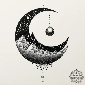 Tattoo design a moon that is also a disco bal... - эскиз тату (№1753174187_0, 22.07.2025 08:49) — tattoo-photo.ru