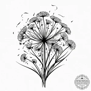 Dandelion seeds blowing in the wind (is there... - эскиз тату (№1753174897_0, 22.07.2025 09:01) — tattoo-photo.ru