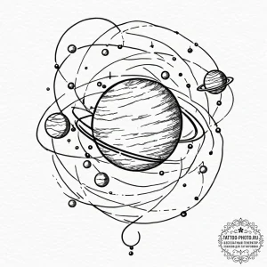 Tattoo design a set of planets in orbit, conn... - эскиз тату (№1753181208_0, 22.07.2025 10:46) — tattoo-photo.ru