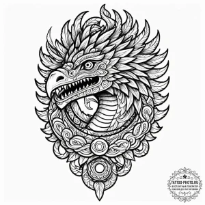 Aztec feathered serpent (quetzalcoatl), tatto... - эскиз тату (№1753181922_0, 22.07.2025 10:58) — tattoo-photo.ru