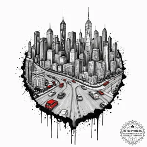 A watercolor sketch of the city in sin city,... - эскиз тату (№1753182001_0, 22.07.2025 11:00) — tattoo-photo.ru