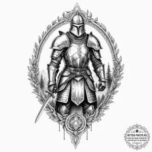 A tattoo sketch of a vityaz (slavic knight) i... - эскиз тату (№1753182158_0, 22.07.2025 11:02) — tattoo-photo.ru
