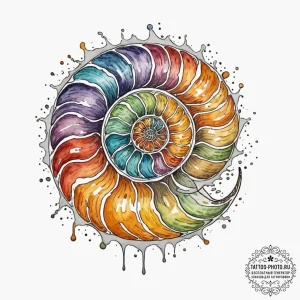 Ammonite fossil, concept art for tattoo, wate... - эскиз тату (№1753182486_0, 22.07.2025 11:08) — tattoo-photo.ru