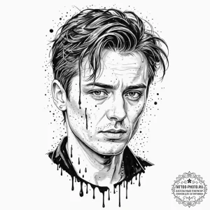 Trash polka sketch of roy batty's face with t... - эскиз тату (№1753182823_0, 22.07.2025 11:13) — tattoo-photo.ru