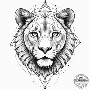 Tattoo design a fierce lioness's face, strong... - эскиз тату (№1753183843_0, 22.07.2025 11:30) — tattoo-photo.ru