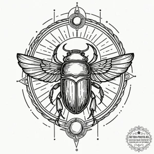 An egyptian scarab pushing the sun (is there,... - эскиз тату (№1753183928_0, 22.07.2025 11:32) — tattoo-photo.ru