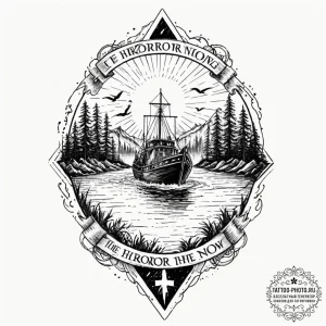 A trash polka tattoo of the "boat" scene from... - эскиз тату (№1753189647_0, 22.07.2025 13:07) — tattoo-photo.ru