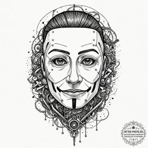 A minimalist tattoo of the "fsociety" mask fr... - эскиз тату (№1753191179_0, 22.07.2025 13:32) — tattoo-photo.ru