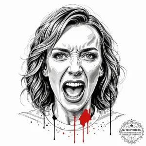 A trash polka portrait of toni collette's scr... - эскиз тату (№1753194321_0, 22.07.2025 14:25) — tattoo-photo.ru