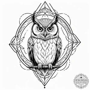 Tattoo design a stylized raven or owl watchin... - эскиз тату (№1753197034_0, 22.07.2025 15:10) — tattoo-photo.ru