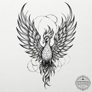 Tattoo design a phoenix whose tail feathers a... - эскиз тату (№1753197375_0, 22.07.2025 15:16) — tattoo-photo.ru