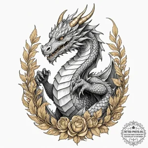 Dragon guarding a hoard of gold, ink illustra... - эскиз тату (№1753197714_0, 22.07.2025 15:21) — tattoo-photo.ru