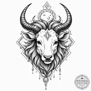 Tattoo design a zodiac animal's head emerging... - эскиз тату (№1753198139_0, 22.07.2025 15:28) — tattoo-photo.ru