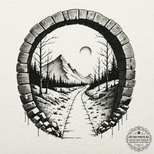 Tattoo sketch a view from inside a dark tunne... - эскиз тату (№1753203747_0, 22.07.2025 17:02) — tattoo-photo.ru