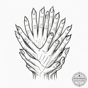 Tattoo design a stack of hands, each represen... - эскиз тату (№1753205186_0, 22.07.2025 17:26) — tattoo-photo.ru