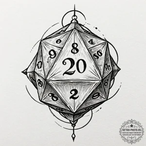 A d20 die from dungeons & dragons, concept ar... - эскиз тату (№1753205356_0, 22.07.2025 17:29) — tattoo-photo.ru