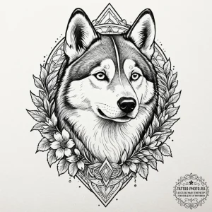 Husky, tattoo flash sheet design, muted color... - эскиз тату (№1753205440_0, 22.07.2025 17:30) — tattoo-photo.ru