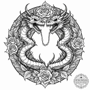Tattoo sketch a pair of dragons, their bodies... - эскиз тату (№1753206367_0, 22.07.2025 17:46) — tattoo-photo.ru