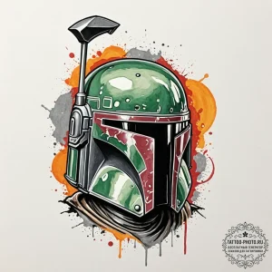 Neo-traditional tattoo sketch of boba fett's... - эскиз тату (№1753206878_0, 22.07.2025 17:54) — tattoo-photo.ru