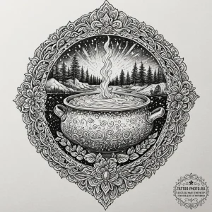 Leprechaun's pot of gold, concept art for tat... - эскиз тату (№1753212642_0, 22.07.2025 19:30) — tattoo-photo.ru