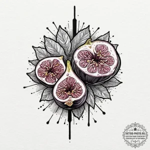 A close-up of a fresh fig, sliced in half., c... - эскиз тату (№1753213146_0, 22.07.2025 19:39) — tattoo-photo.ru