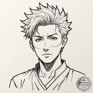 A graphic novel portrait of gojo satoru from... - эскиз тату (№1753214417_0, 22.07.2025 20:00) — tattoo-photo.ru
