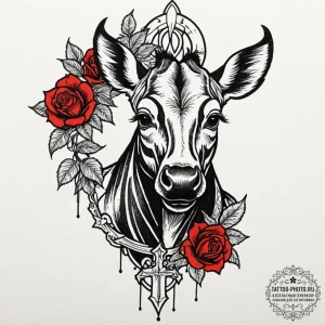 An okapi, tattoo line art, detailed cross-hat... - эскиз тату (№1753216499_0, 22.07.2025 20:34) — tattoo-photo.ru