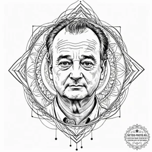 A sketch of bill murray's face, with a deadpa... - эскиз тату (№1753216989_0, 22.07.2025 20:43) — tattoo-photo.ru