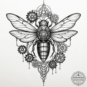 Tattoo design a cicada with a body made of cl... - эскиз тату (№1753220660_0, 22.07.2025 21:44) — tattoo-photo.ru