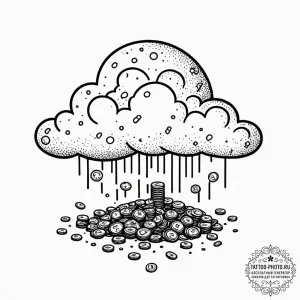 Tattoo sketch a pixelated cloud raining money... - эскиз тату (№1753221373_0, 22.07.2025 21:56) — tattoo-photo.ru