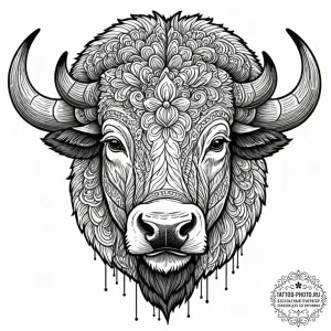 Tattoo design a powerful bison, head lowered,... - эскиз тату (№1753222461_0, 22.07.2025 22:14) — tattoo-photo.ru