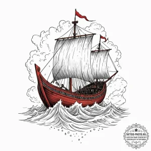 Viking longship in a storm, tattoo line art,... - эскиз тату (№1753222885_0, 22.07.2025 22:21) — tattoo-photo.ru