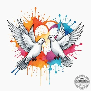 Tattoo design a pair of doves in flight, symb... - эскиз тату (№1753223223_0, 22.07.2025 22:27) — tattoo-photo.ru