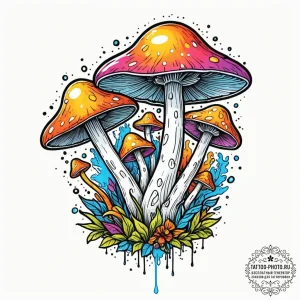 Bioluminescent fungi, concept art for tattoo,... - эскиз тату (№1753224067_0, 22.07.2025 22:41) — tattoo-photo.ru