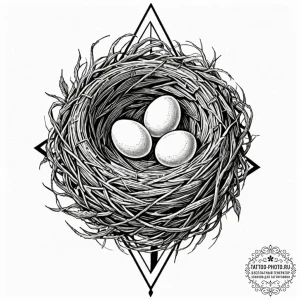 Tattoo design a bird's nest, but instead of e... - эскиз тату (№1753224324_0, 22.07.2025 22:45) — tattoo-photo.ru