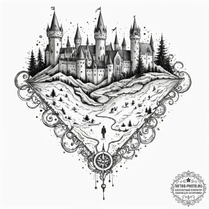 A dotwork tattoo design of the marauder's map... - эскиз тату (№1753228348_0, 22.07.2025 23:52) — tattoo-photo.ru