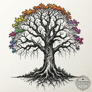 Tattoo sketch a gnarled, ancient oak tree wit... - эскиз тату (№1753229110_0, 23.07.2025 00:05) — tattoo-photo.ru