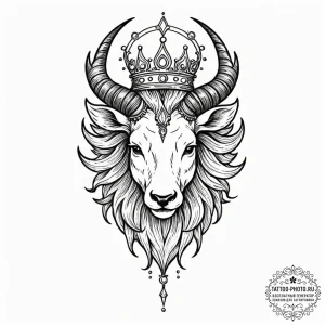 Tattoo sketch a zodiac animal head with a cla... - эскиз тату (№1753231731_0, 23.07.2025 00:48) — tattoo-photo.ru