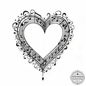 Tattoo design a music note forming a heart.,... - эскиз тату (№1753232793_0, 23.07.2025 01:06) — tattoo-photo.ru