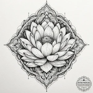 Tattoo design a lotus flower, its center a gl... - эскиз тату (№1753235692_0, 23.07.2025 01:54) — tattoo-photo.ru