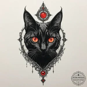 Tattoo sketch a stylized black cat with glowi... - эскиз тату (№1753236302_0, 23.07.2025 02:05) — tattoo-photo.ru