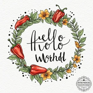 A "hello world" in code font, tattoo line art... - эскиз тату (№1753237289_0, 23.07.2025 02:21) — tattoo-photo.ru