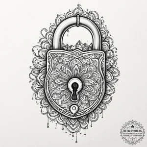 Tattoo design a stylized lock with no visible... - эскиз тату (№1753237517_0, 23.07.2025 02:25) — tattoo-photo.ru